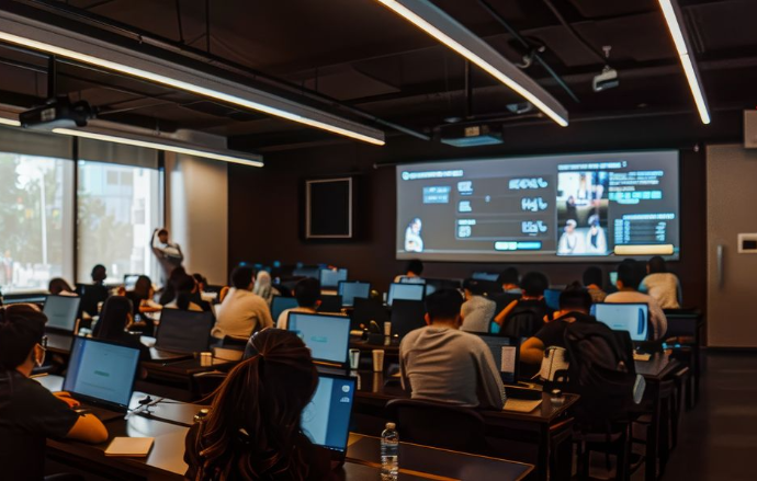 Salle de formation avec équipements audiovisuels durables installés par Sharly